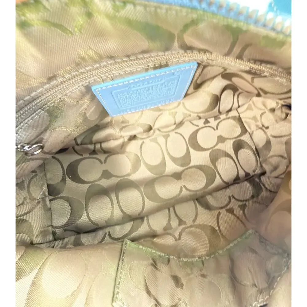 COACH 1839 VINTAGE Light Blue Canvas Leather Demi Hobo Shoulder Bag Purse MINT